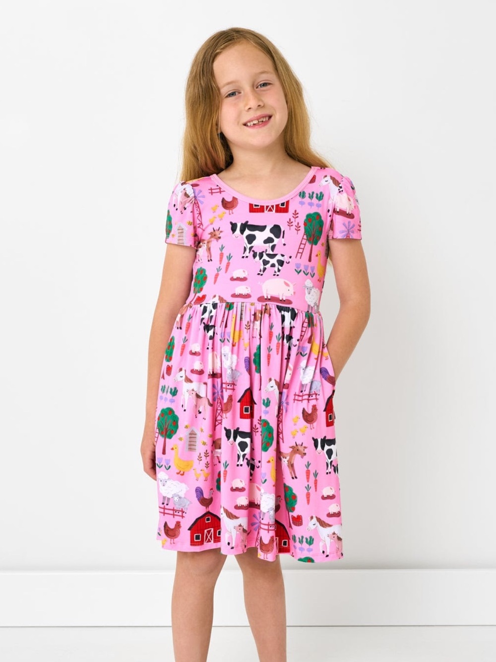 NWT Little Sleepies Pink Farm Animal Print Short Sleeve Dress